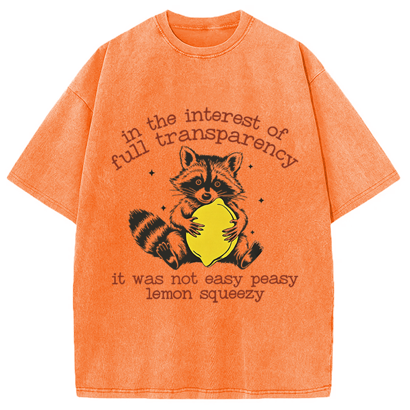 Modecanvas Racoon Lemon Squeezy DTG Printing Washed T-Shirt-modecanvas