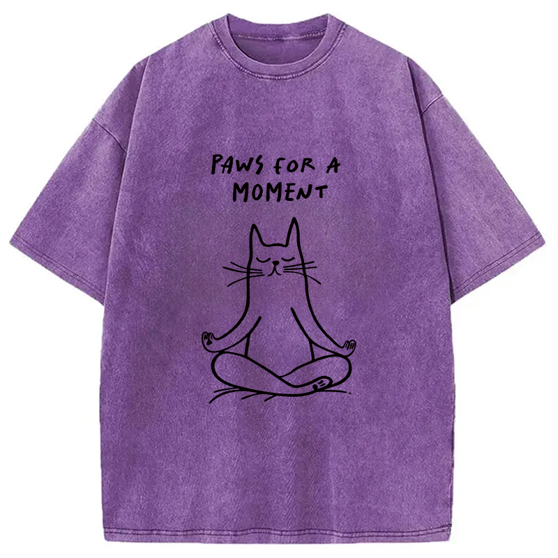 Modecanvas Yoga Zen Cat DTG Printing Washed T-Shirt