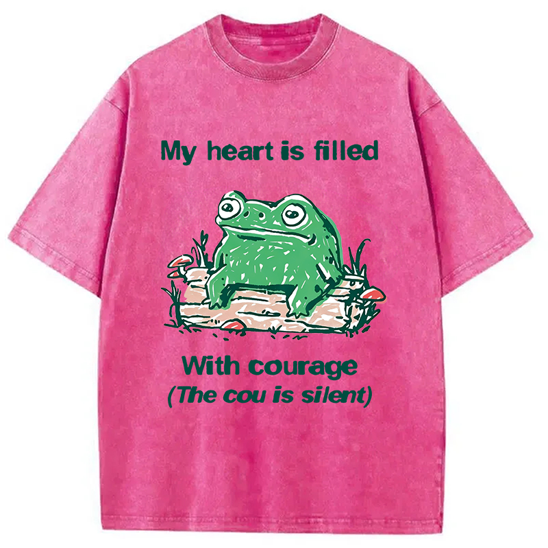 Modecanvas My Heart Is Filled With Courage Frog DTG Printing Washed T-Shirt-modecanvas