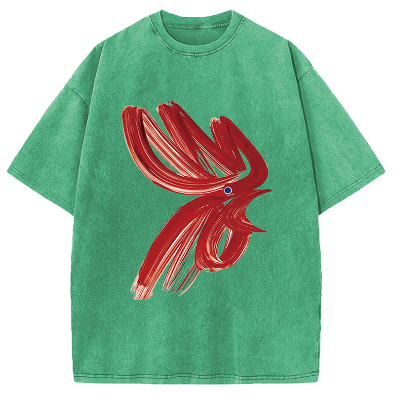 Modecanvas Calligraphy Art Chicken DTG Printing Washed T-Shirt