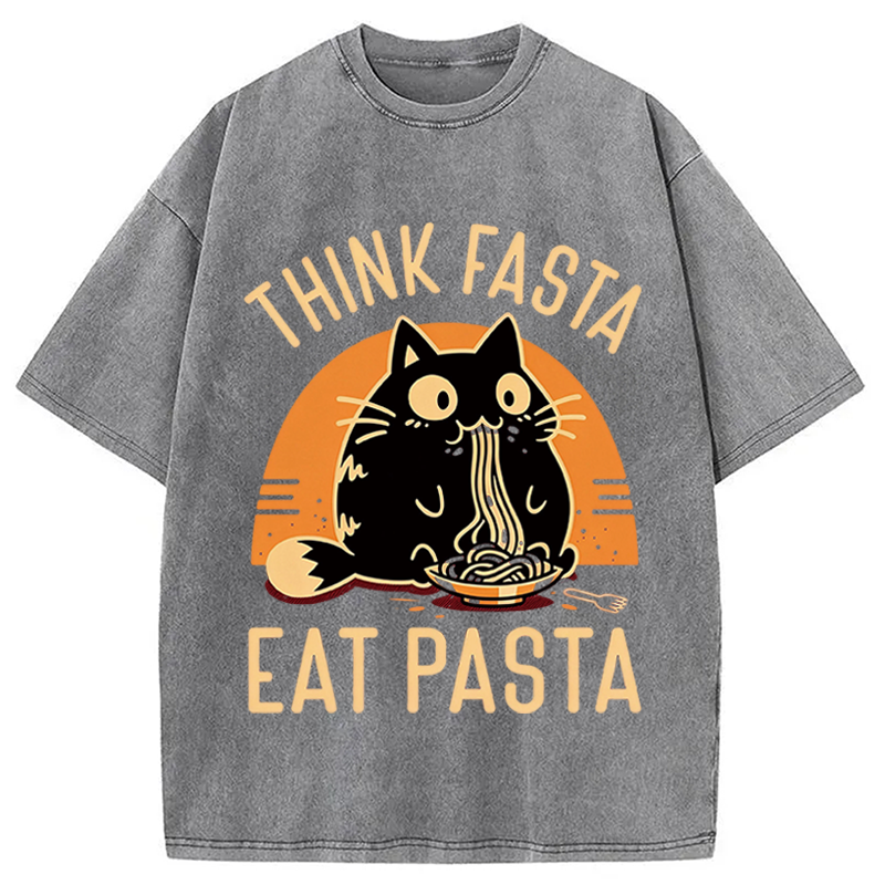 Modecanvas Funny Hungry Cat DTG Printing Washed T-Shirt