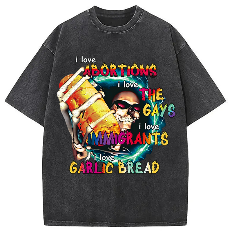 Modecanvas I Love Garlic Bread DTG Printing Washed T-Shirt