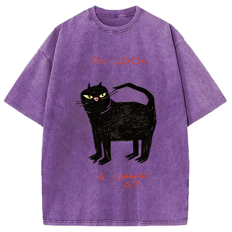Modecanvas Oh Look Cat DTG Printing Washed T-Shirt