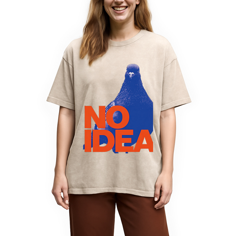 Modecanvas Funny Bird Pigeon Have No Idea DTG Printing Washed T-Shirt