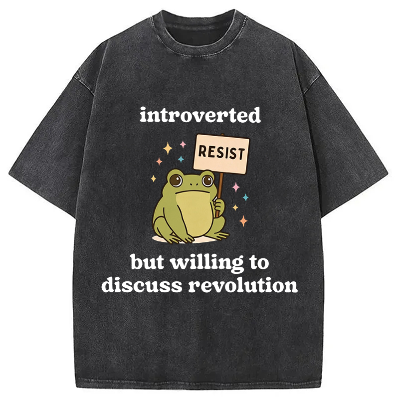 Modecanvas Introverted Resistance Frog Washed T-Shirt-modecanvas