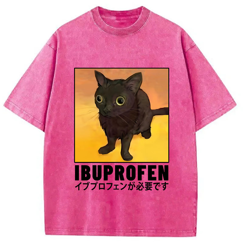 Modecanvas Ibuprofen Black Cat Washed T-Shirt