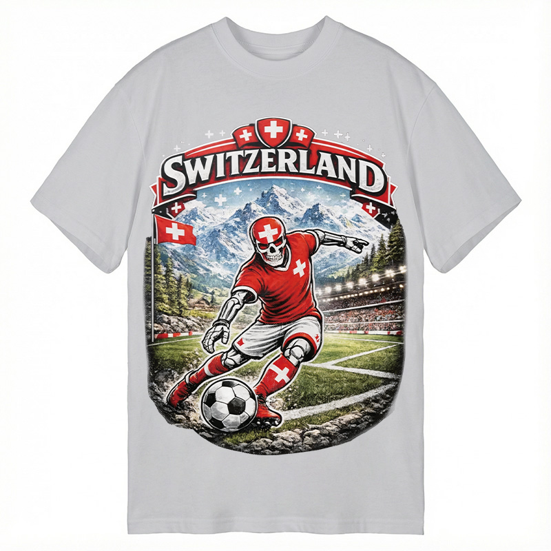 Modecanvas Switzerland Soccer Skull DTG Printing Classic T-Shirt-modecanvas