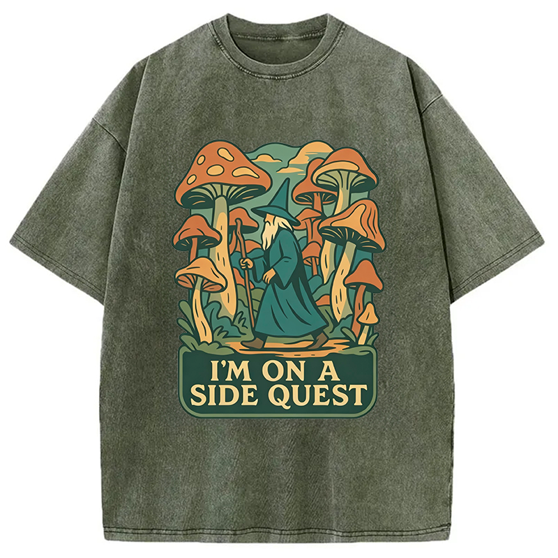 Modecanvas Funny Wizard Side Quest DTG Printing Washed T-Shirt