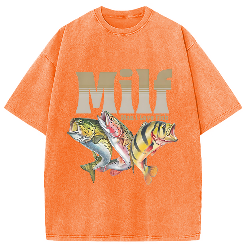 Modecanvas Man I Love Fish Meme Washed T-Shirt-modecanvas