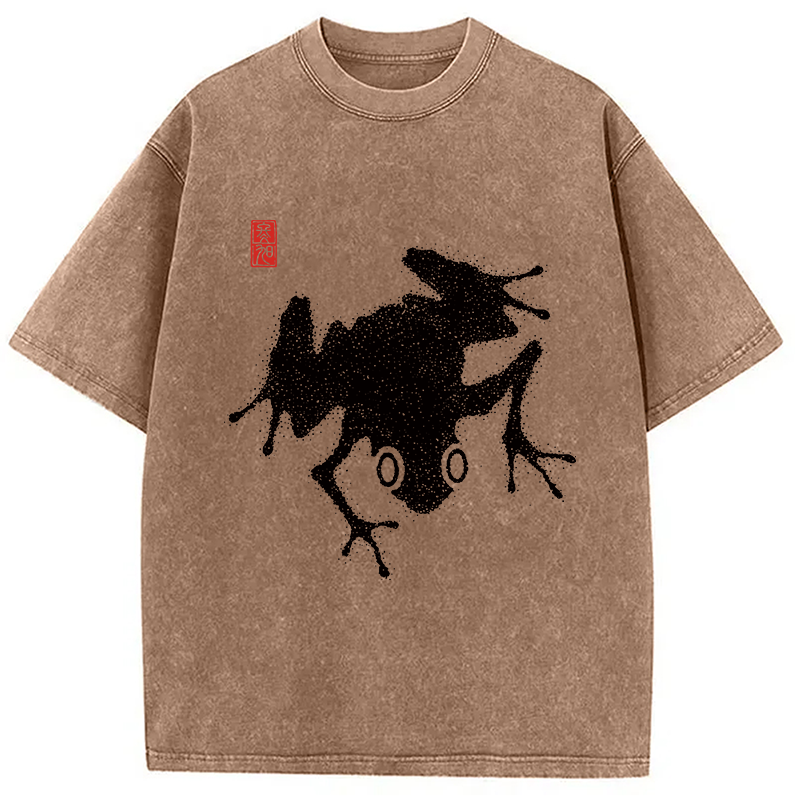 Modecanvas A Stippled Frog DTG Printing Washed T-Shirt-modecanvas
