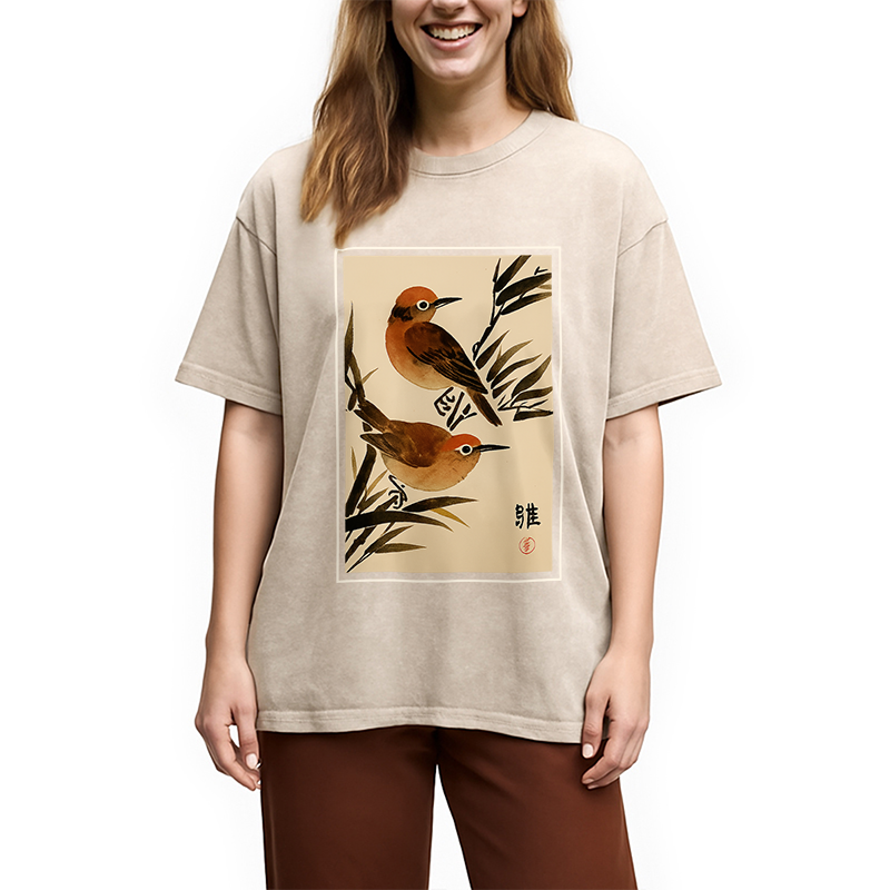 Modecanvas Sparrows Among Bamboo Washed T-Shirt