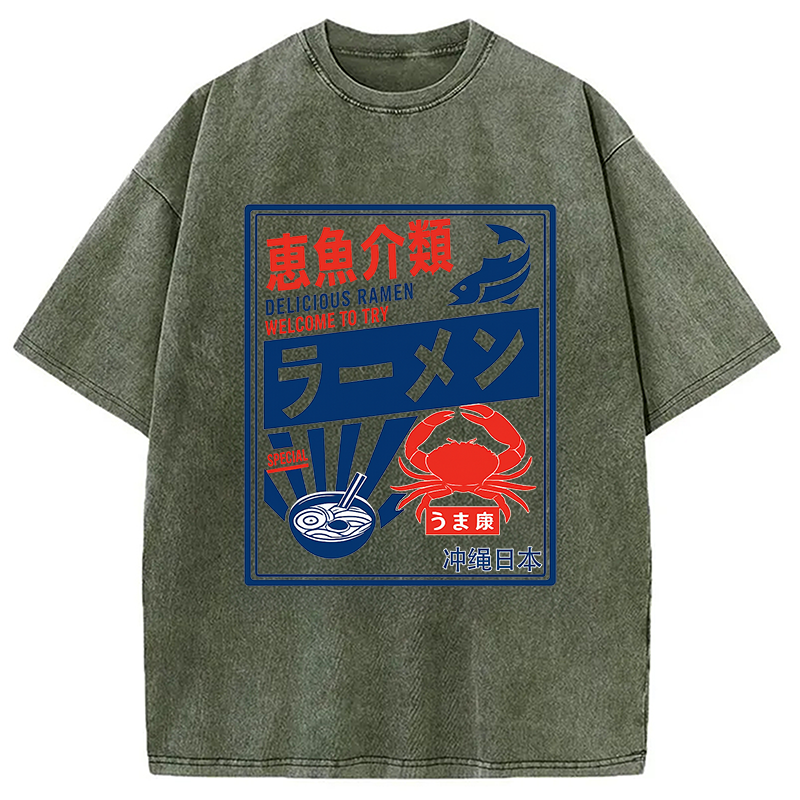Modecanvas Ramen Japanese Hiragana Washed T-Shirt