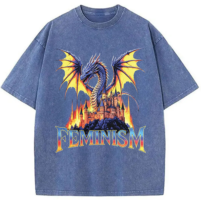 Modecanvas Feminism Dragon DTG Printing Washed T-Shirt