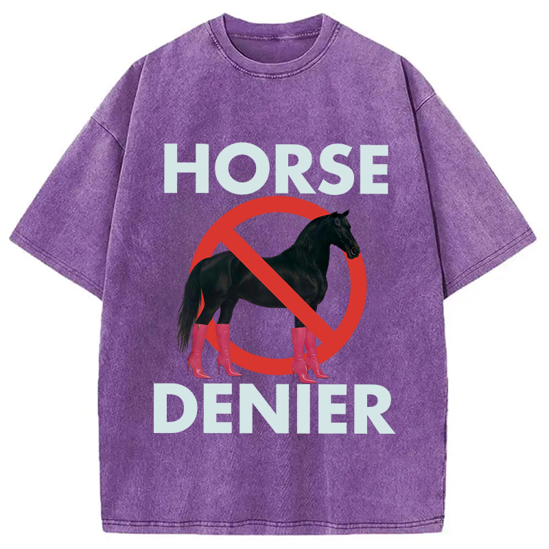 Modecanvas Funny High-Heel Noir Horse Denier DTG Printing Washed T-Shirt