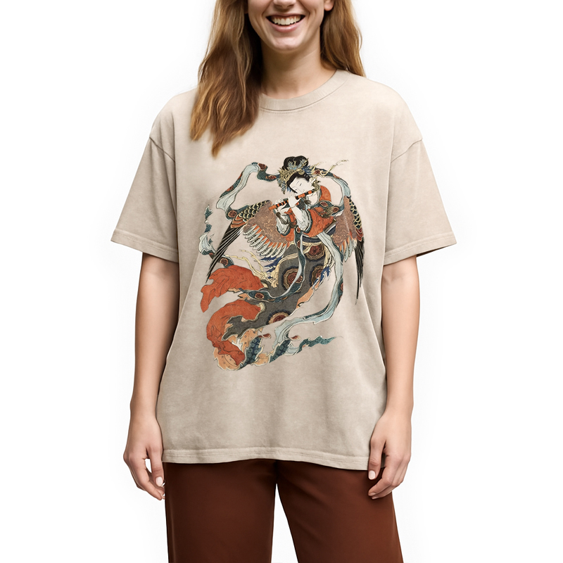 Modecanvas Vintage Geisha DTG Printing Washed T-Shirt-modecanvas