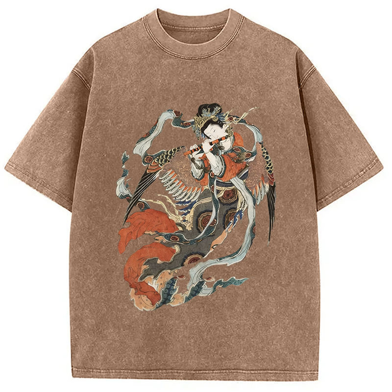 Modecanvas Vintage Geisha DTG Printing Washed T-Shirt-modecanvas