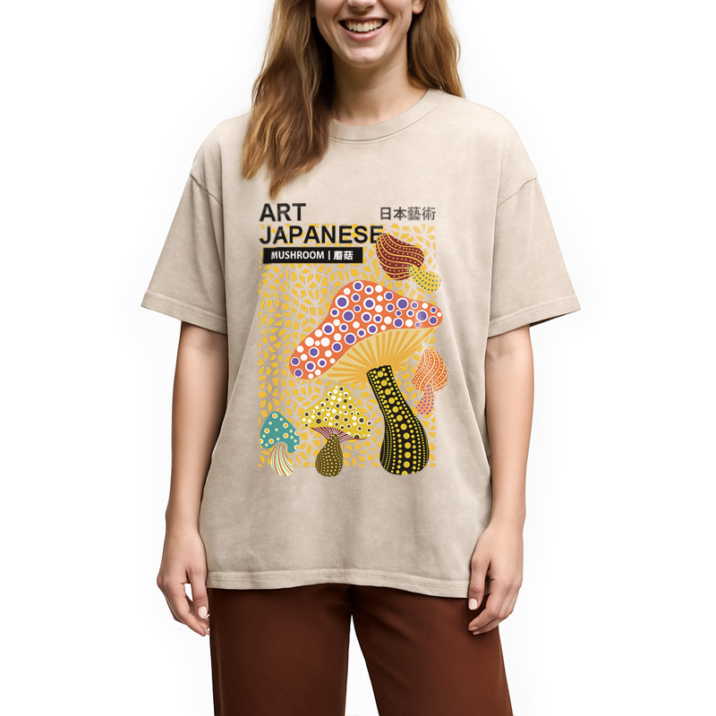 Modecanvas Colorful Mushroom Japanese Art Washed T-Shirt