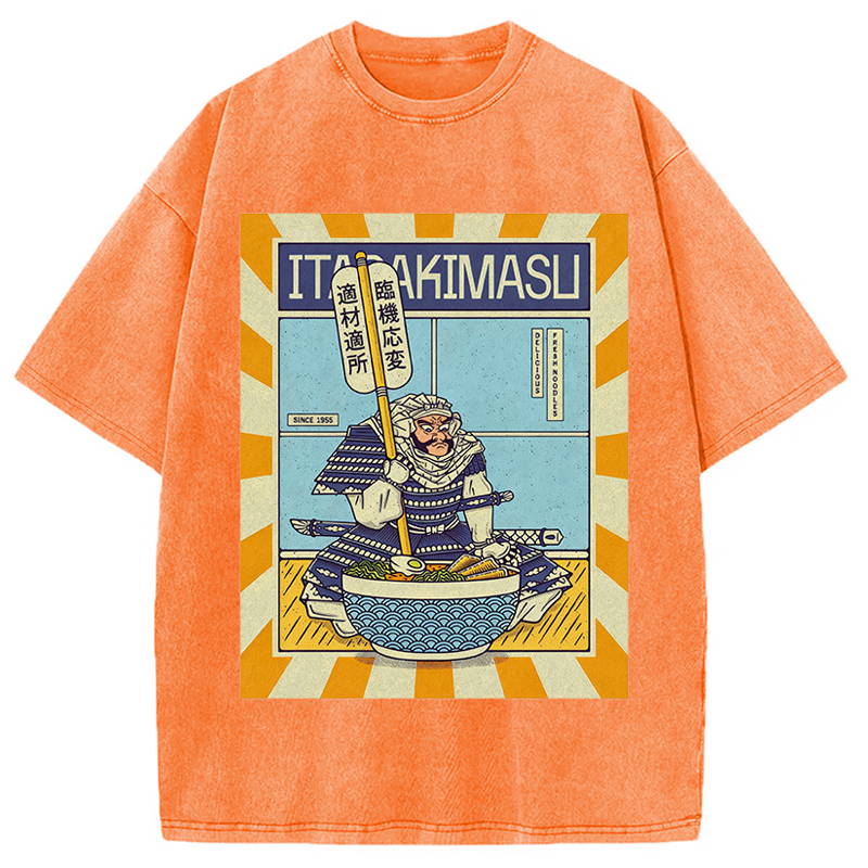Modecanvas Ramen Temple DTG Printing Washed T-Shirt