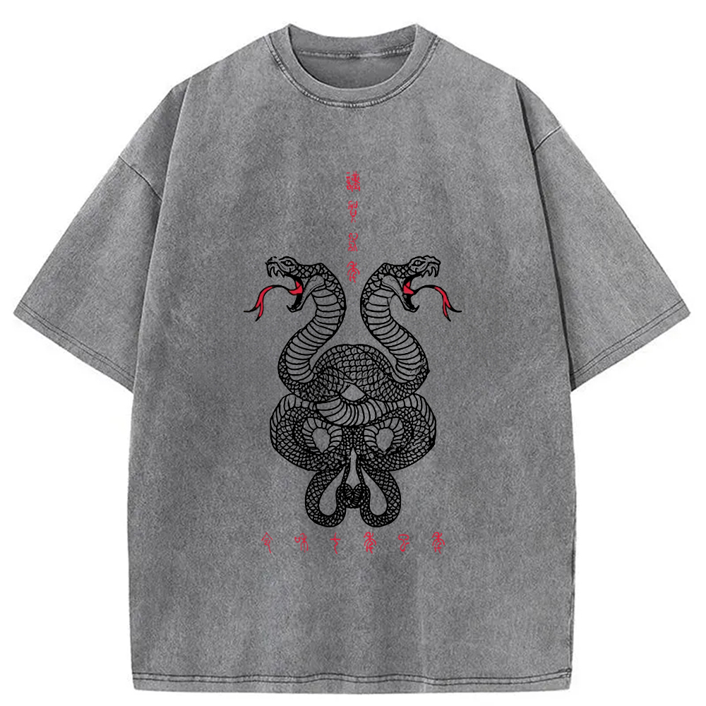 Modecanvas Double Snakes Encircling Washed T-Shirt