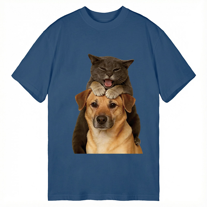 Modecanvas Funny Cute Fighting Dog And Cat DTG Printing Classic T-Shirt-modecanvas