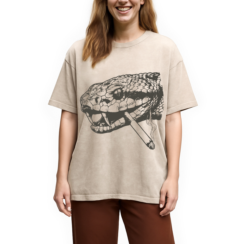 Modecanvas Snake Smoke Vintage DTG Printing Washed T-Shirt