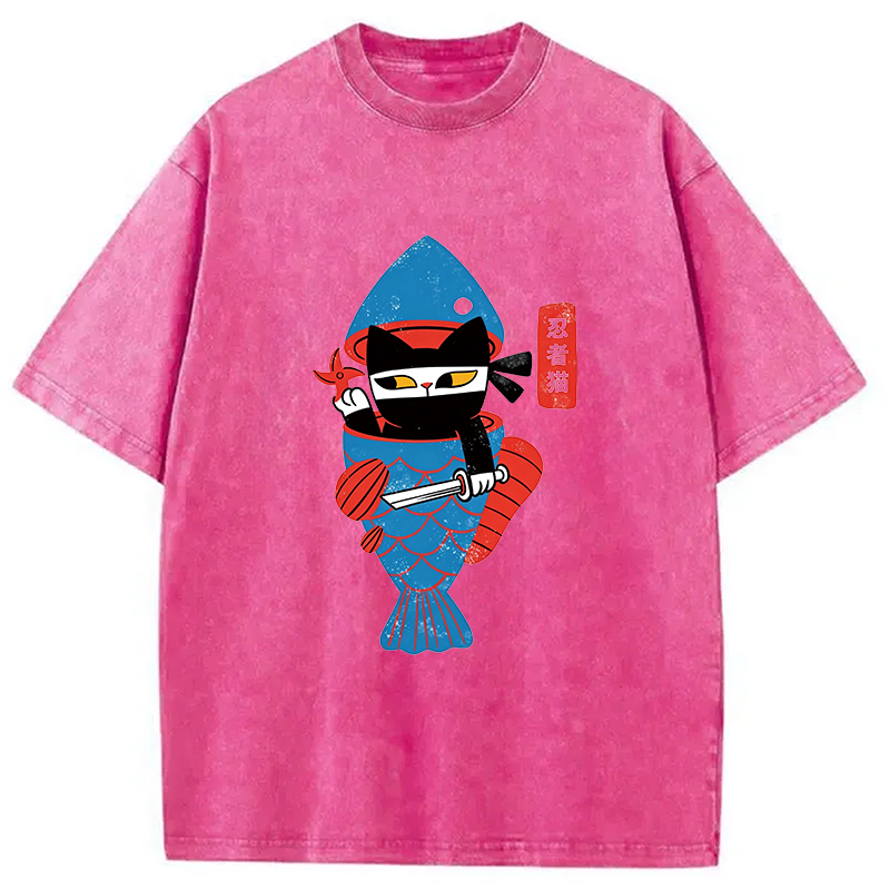 Modecanvas Neko Ninja DTG Printing Washed T-Shirt