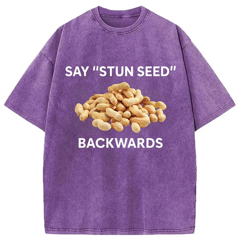 Modecanvas Say Stun Seed Backwards DTG Printing Washed T-Shirt