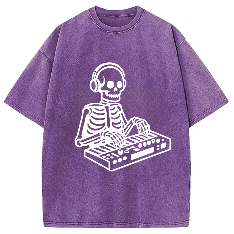 Modecanvas Skeleton Playing The Music Washed T-Shirt