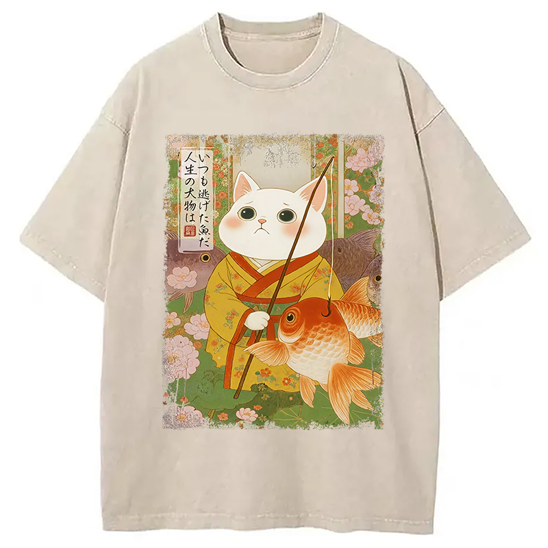 Modecanvas The Tale of Cat and Fish Washed T-Shirt