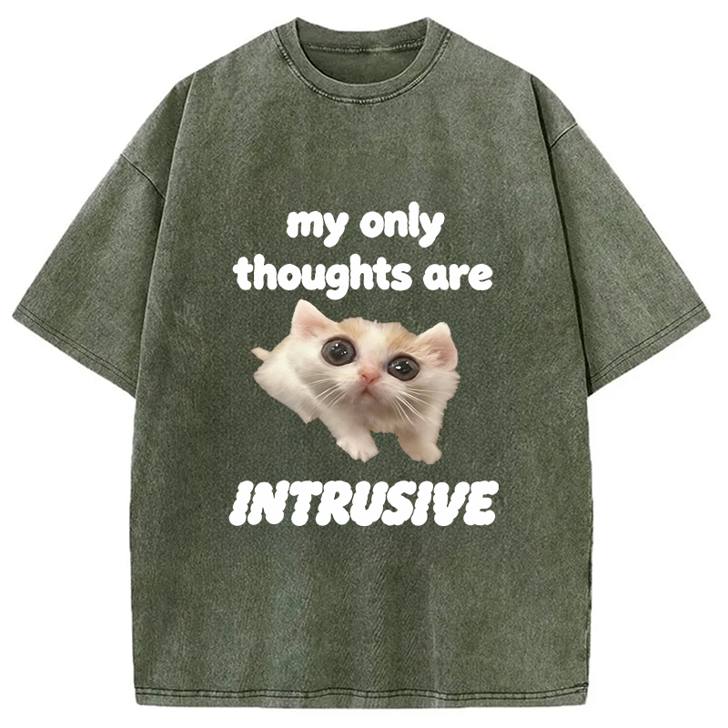 Modecanvas My Thoughts Are Only Intrusive Cat DTG Printing Washed T-Shirt