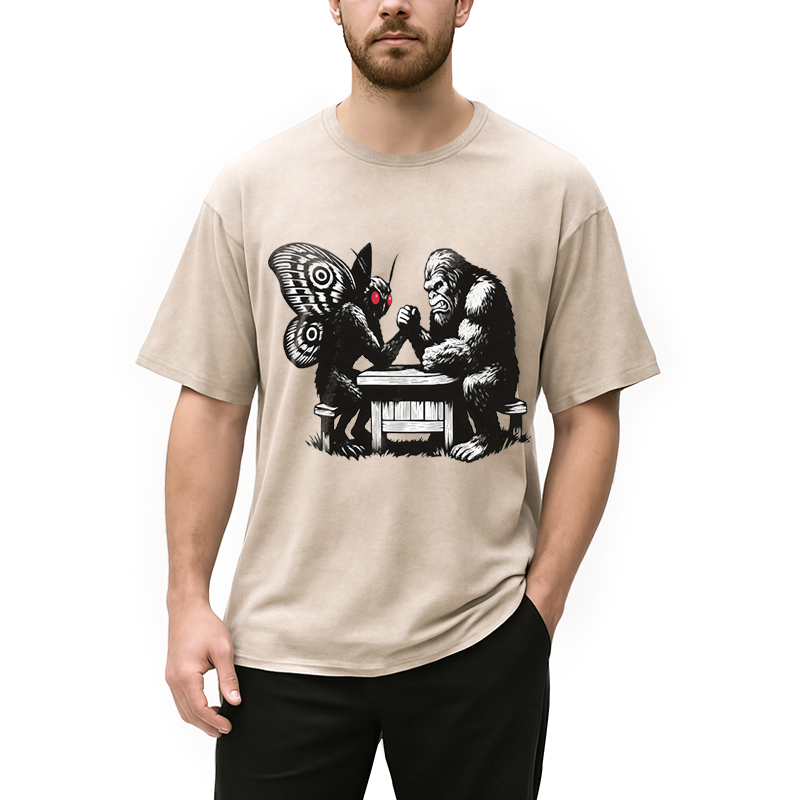 Modecanvas Bigfoot VS Mothman DTG Printing Washed T-Shirt