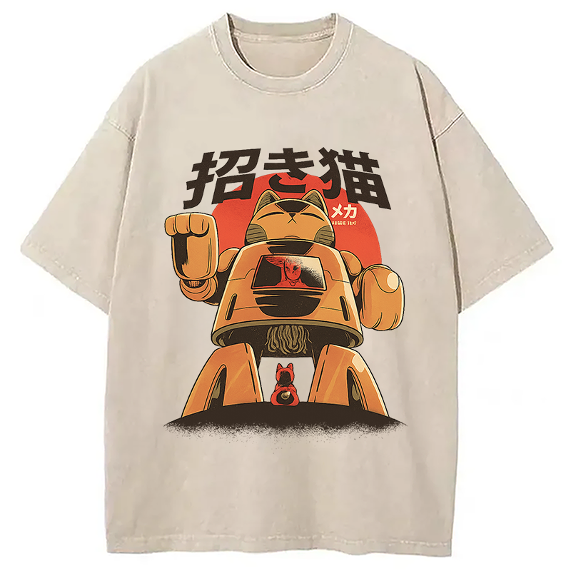 Modecanvas Mecha Cat Washed T-Shirt