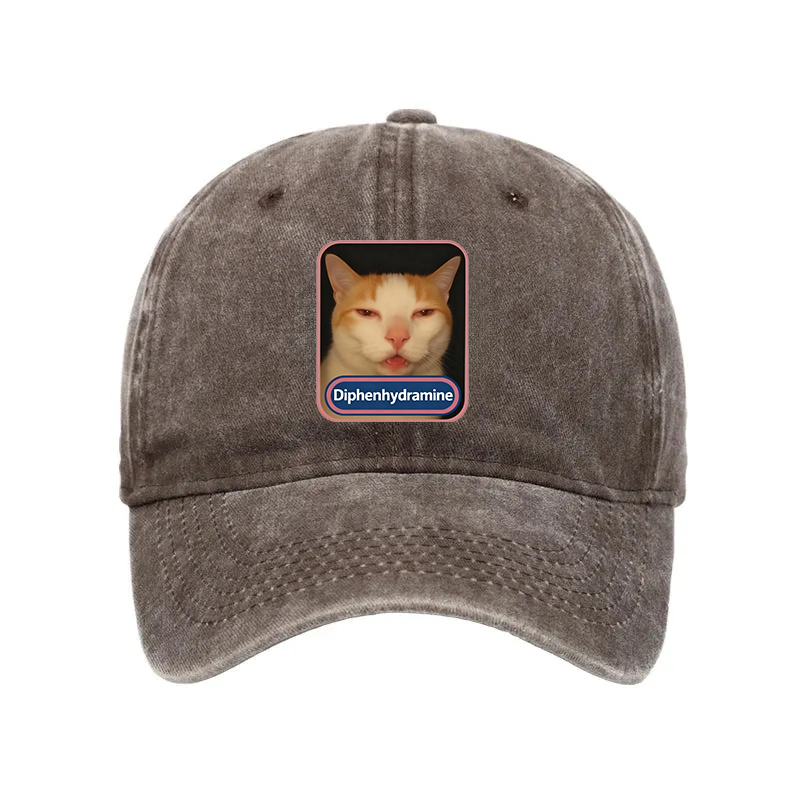 Modecanvas Pink Diphenhydramine Meme Cat Washed Cap-modecanvas