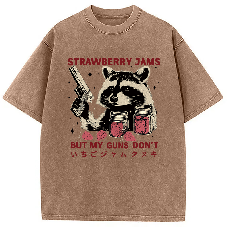 Modecanvas Strawberry Jams  Funny Raccoon Washed T-Shirt-modecanvas