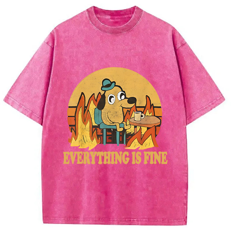 Modecanvas Everything Is Fine Dog Meme Washed T-Shirt
