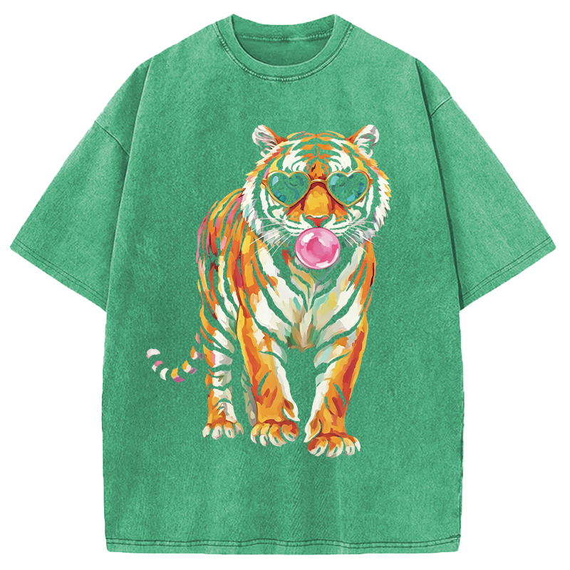 Modecanvas Tiger Cute Animal DTG Printing Washed T-Shirt