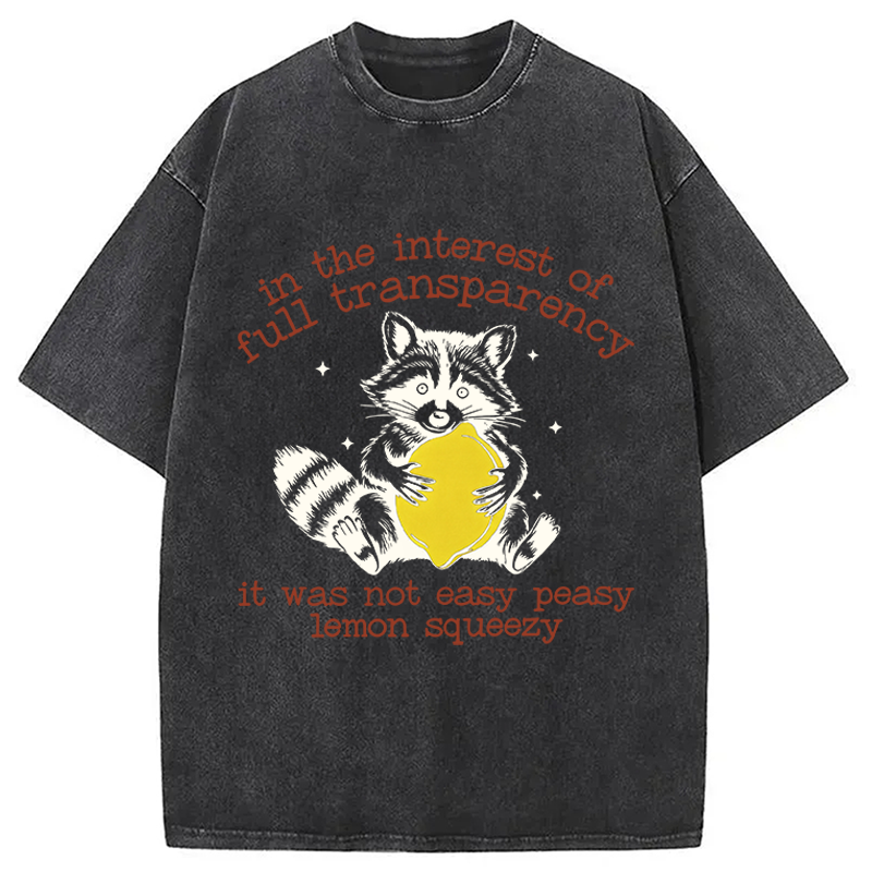 Modecanvas Racoon Lemon Squeezy DTG Printing Washed T-Shirt-modecanvas