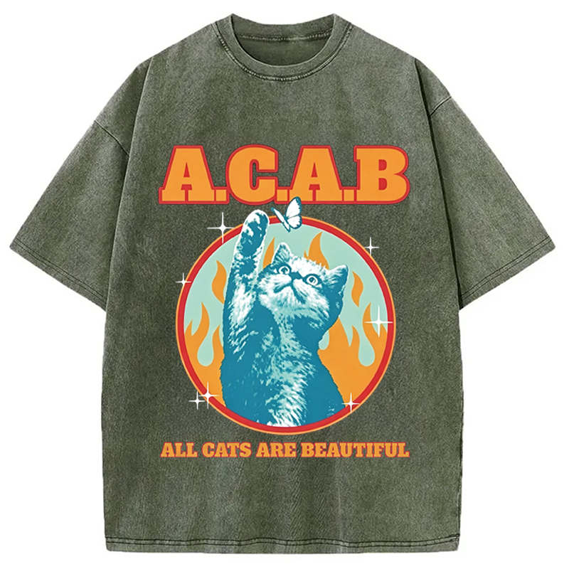 Modecanvas All Cats Are Beautiful DTG Printing Washed T-Shirt