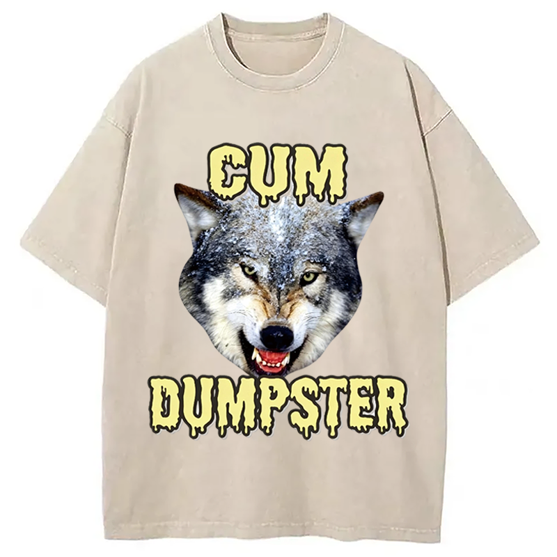 Modecanvas Dumpster Wolf Meme DTG Printing Washed T-Shirt