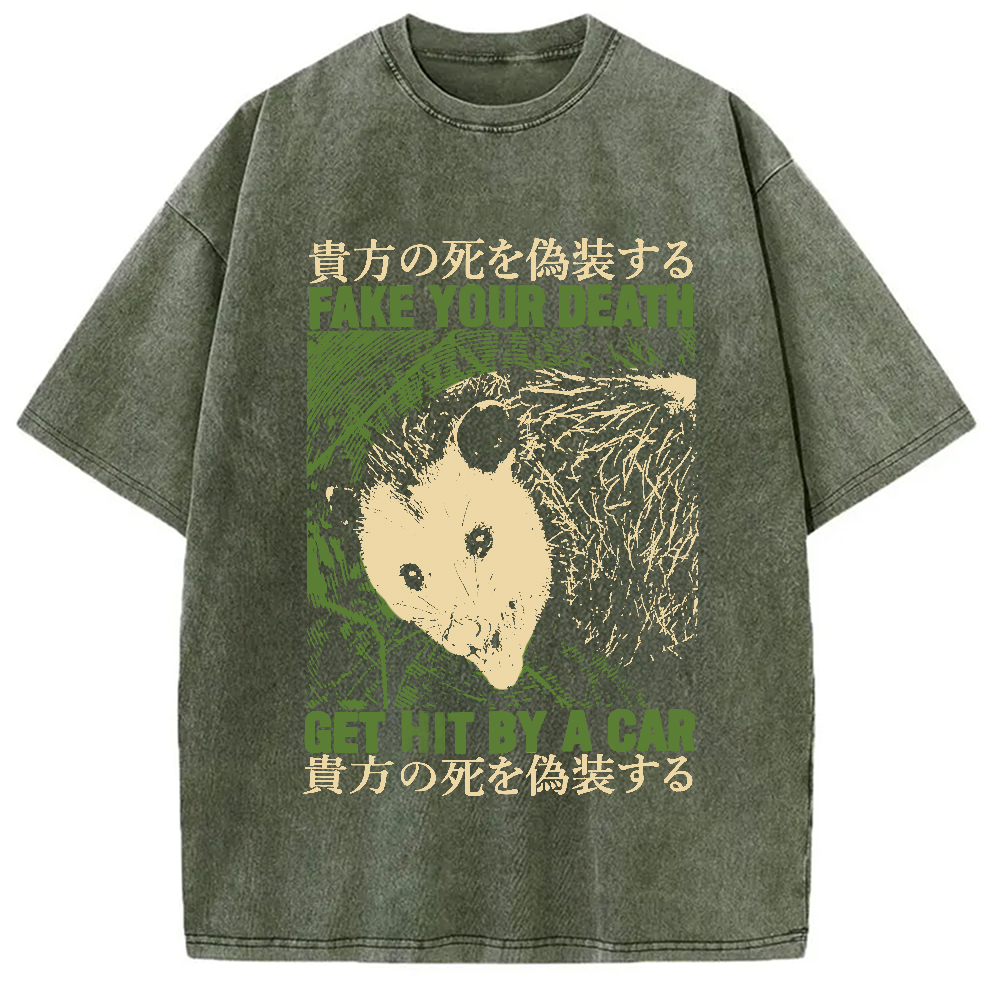 Modecanvas Fake Your Death Opossum Washed T-Shirt