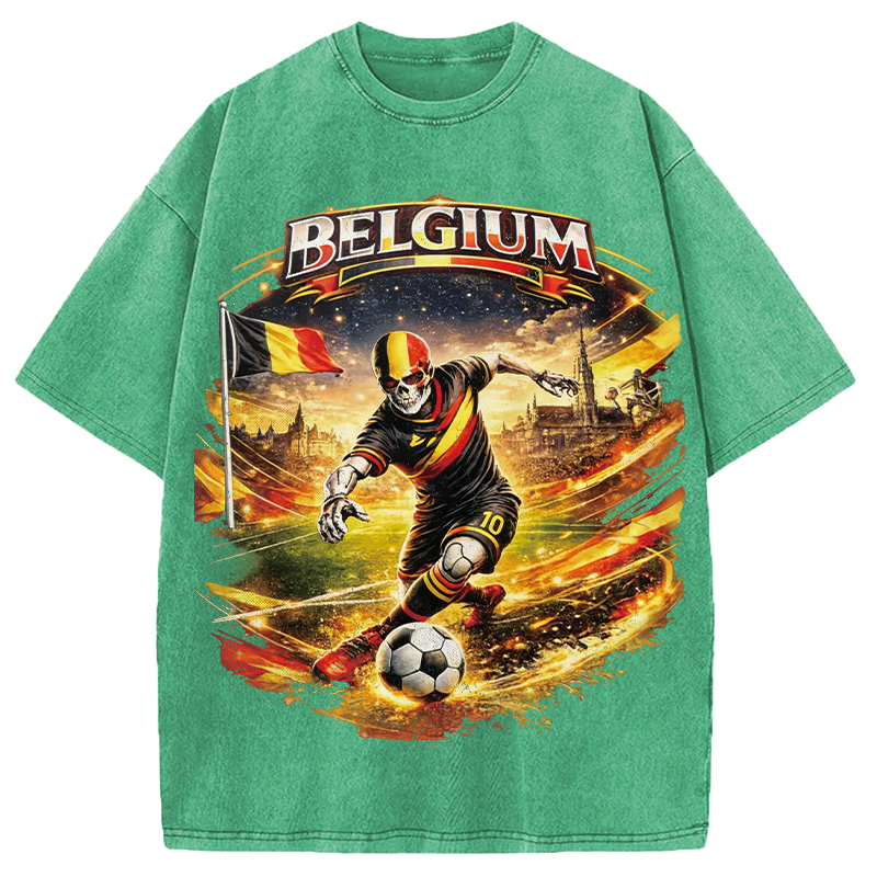 Modecanvas Belgium Soccer Skull DTG Printing Washed T-Shirt