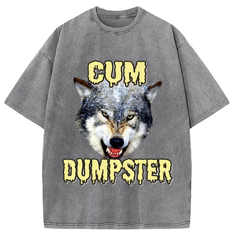 Modecanvas Dumpster Wolf Meme DTG Printing Washed T-Shirt