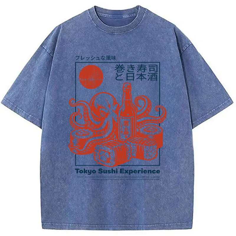 Modecanvas Tokyo Sushi Beer DTG Printing Washed T-Shirt