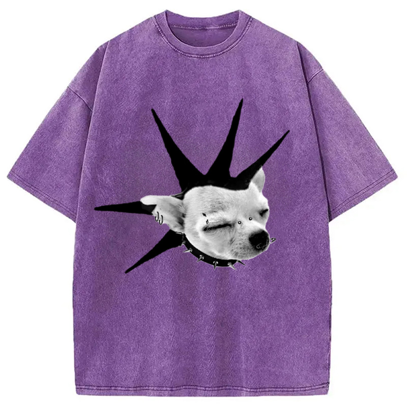 Modecanvas Funny Collar Dog Meme Washed T-Shirt