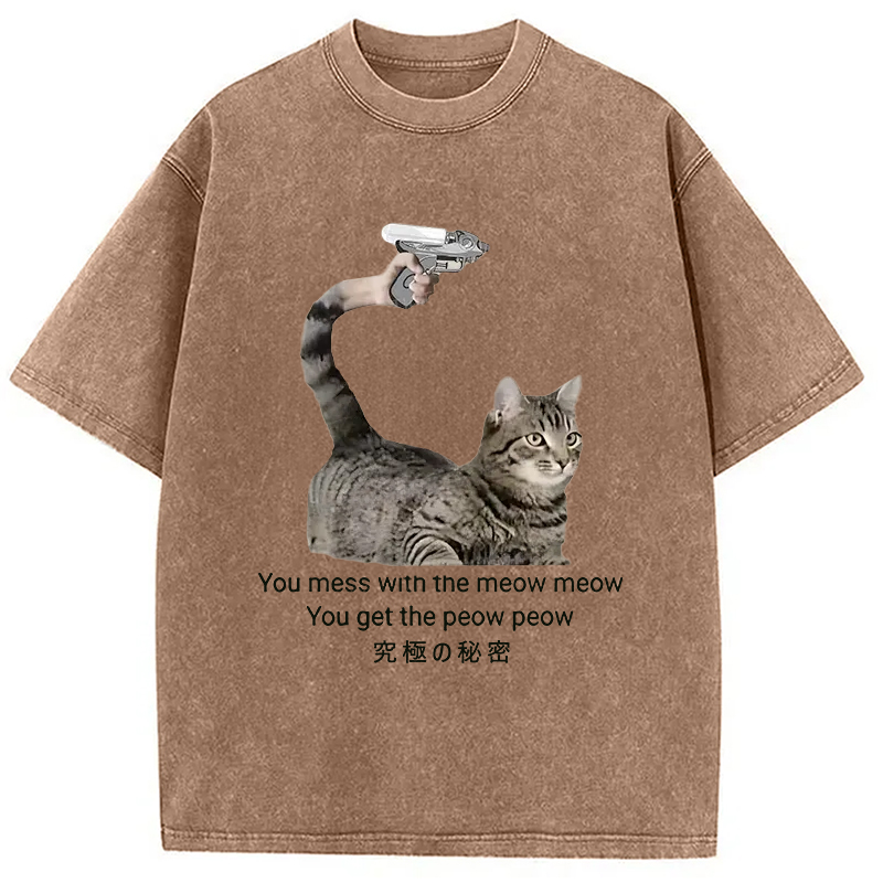 Modecanvas Cat's Secret Weapon Washed T-Shirt-modecanvas