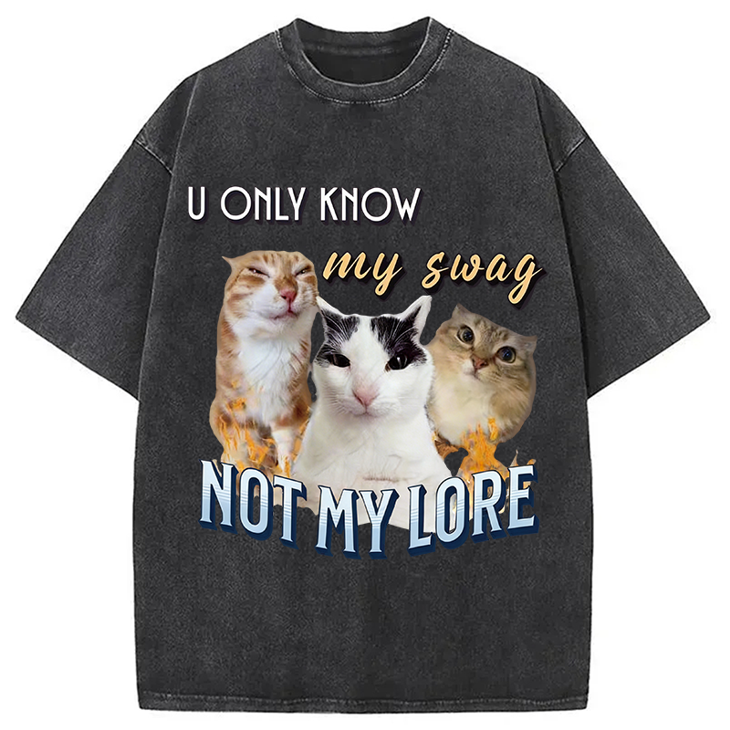 Modecanvas U Only Know Cat Meme DTG Printing Washed T-Shirt