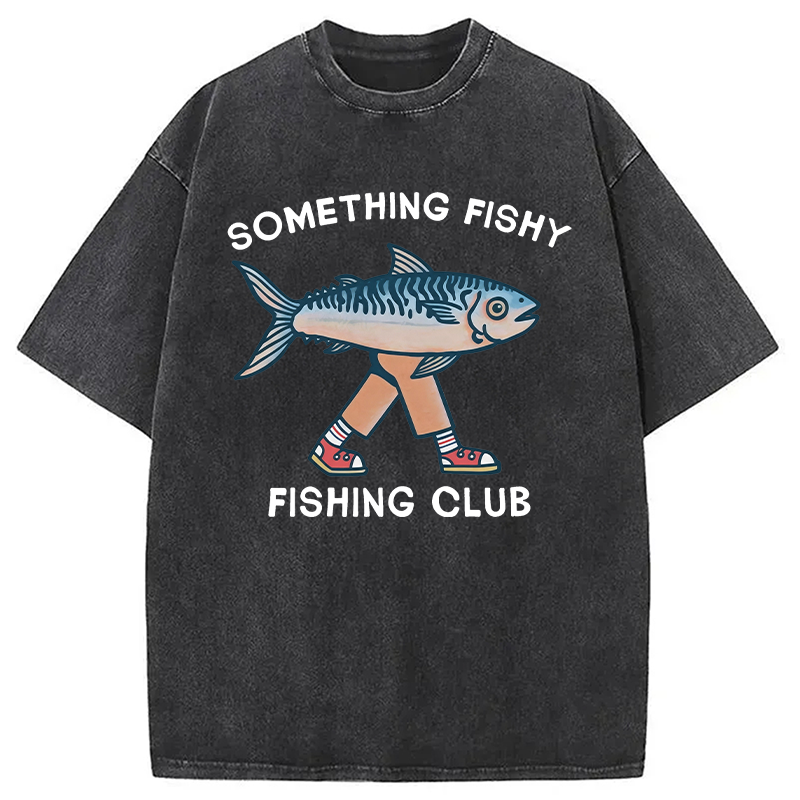 Modecanvas Something Fishy Fishing Club DTG Printing Washed T-Shirt