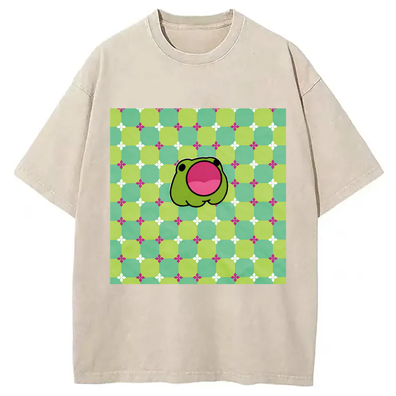 Modecanvas 3D Dizziness Frog DTG Printing Washed T-Shirt