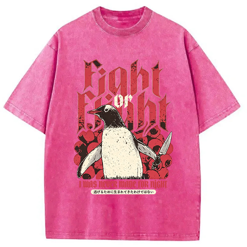 Modecanvas Fight Or Flight Penguin DTG Printing Washed T-Shirt