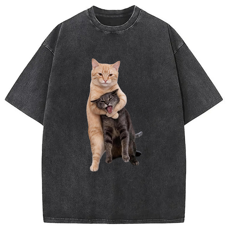 Modecanvas Fighting Cat DTG Printing Washed T-Shirt